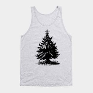 Minimalist Black Christmas Tree with Star on Top Tank Top